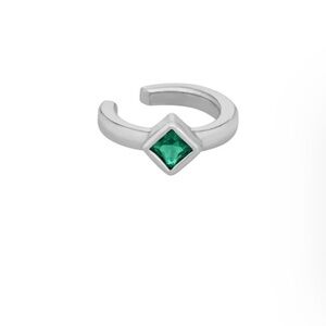 Little Rooms Callisto Ear Cuff with Green Stone - Silver Toned Rhodium Plated